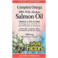 Natural Factors, Visavertis Omega, 100% laukinės Aliaskos lašišos aliejus, 1,300 mg, 180 Enteripure minkštųjų gelių