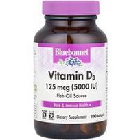 Bluebonnet Nutrition, Vitaminas D3, 125 mcg (5000 TV), 100 minkštųjų gelių