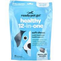 Ready Pet Go, Sveikas 12 viename, bet kokio amžiaus šunims, šoninė, kepenys ir sūris, 90 minkštų kramtomųjų, 12.7 uncijos (360 g)