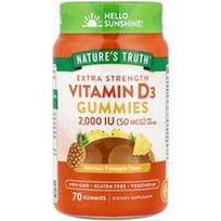 Nature's Truth, Vitaminas D3, papildomas stiprumas, skanus ananasas, 70 guminukų (25 mcg (1,000 TV) vienam guminukui)