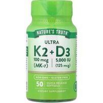 Nature's Truth, Ultra D3 + K2, 50 greito atpalaidavimo minkštųjų kapsulių