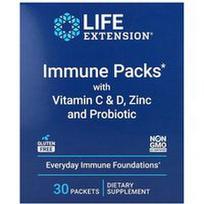 Life Extension, Imuninės pakuotės su vitaminu C ir D, cinku ir probiotikais, 30 pakelių