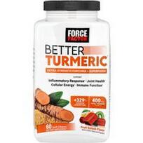 Force Factor, Geresnė ciberžolė®, papildomo stiprumo kurkuminas + supermaistas, vaisių purslai, 60 minkštų kramtomųjų