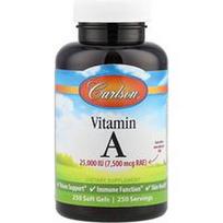 Carlson, Vitaminas A, 7 500 mcg RAE (25 000 TV), 250 minkštųjų kapsulių