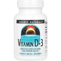 Source Naturals, Vitaminas D-3, 25 mcg (1000 TV), 200 tablečių