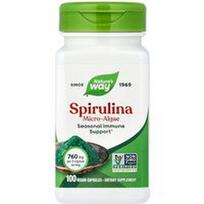 Nature's Way, Spirulina mikrodumbliai, 100 veganiškų kapsulių (380 mg vienoje kapsulėje)