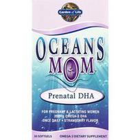 Garden of Life, „Oceans Mom®“, prenatalinė DHA, braškių skonio, 350 mg, 30 minkštųjų kapsulių