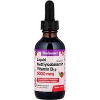 Bluebonnet Nutrition, CellularActive® skystas metilkobalamino vitaminas B12, avietės, 5,000 mcg, 2 fl oz (59 ml)