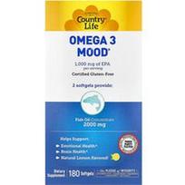 Country Life, Omega 3 Mood®, natūralios citrinos skonio, 180 minkštųjų kapsulių