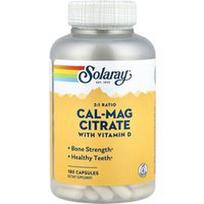 Solaray, Kalcio ir magnio citratas su vitaminu D-3, santykis 2:1, 180 kapsulių