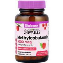 Bluebonnet Nutrition, „EarthSweet®“ kramtomosios tabletės, metilkobalaminas, avietės, 1000 mcg, 60 kramtomųjų tablečių