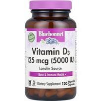 Bluebonnet Nutrition, Vitaminas D3, 125 mcg (5000 TV), 120 augalinių kapsulių