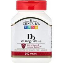 21st Century, Vitaminas D3, 25 mcg (1000 TV), 300 tablečių