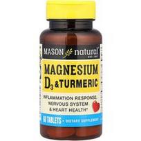 Mason Natural, Magnis, vitaminas D3 ir ciberžolė, 60 tablečių