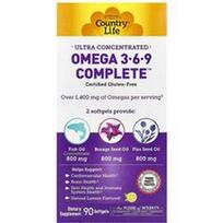 Country Life, Itin koncentruotas Omega 3-6-9 kompleksinis, natūralios citrinos skonio, 90 minkštųjų kapsulių