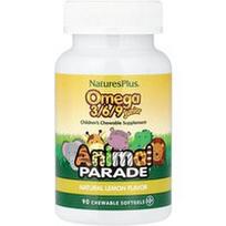 NaturesPlus, Animal Parade®, Omega 3/6/9 Junior, natūralios citrinos skonio, 90 kramtomųjų minkštųjų kapsulių