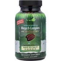 Irwin Naturals, „Mega B-Complex®“ su „Quick Energy MCT“, 60 skystų minkštųjų kapsulių