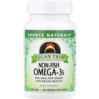 Source Naturals, Vegan True®, ne žuvies omega-3, 300 mg, 30 veganiškų minkštųjų gelių
