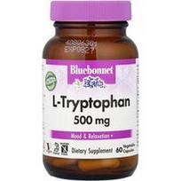 Bluebonnet Nutrition, L-triptofanas, 500 mg, 60 augalinių kapsulių