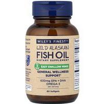 Wiley's Finest, Laukiniai Aliaskos žuvų taukai, Easy Swallow Minis, 60 minkštųjų gelių