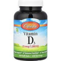Carlson, Vitaminas D3, 25 mcg (1000 TV), 250 minkštų gelių
