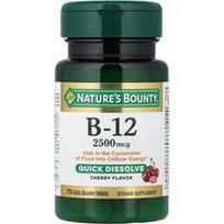 Nature's Bounty, Vitaminas B-12, vyšnių, 2500 mcg, 75 greitai tirpstančios tabletės