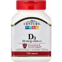 21st Century, Vitaminas D3, 50 mcg (2000 TV), 110 tablečių