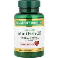 Nature's Bounty, Mini žuvų taukai, bekvapiai, 90 mini dengtų minkštųjų kapsulių (645 mg vienoje minkštojoje kapsulėje)