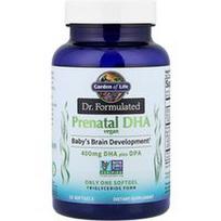 Garden of Life, Dr. Formulated, veganiškas prenatalinis DHR, 400 mg, 30 minkštųjų gelių