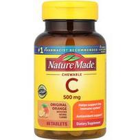 Nature Made, Kramtomosios vitamino C tabletės, originalios apelsinų skonio, 500 mg, 60 tablečių