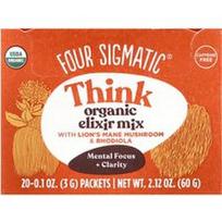 Four Sigmatic, Pagalvokite, ekologiškas eliksyro mišinys su liūto karčių grybais ir rodiola, be kofeino, 20 pakelių, po 0,1 uncijos (3 g)