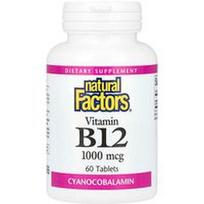 Natural Factors, Vitaminas B12, 1000 mcg, 60 tablečių
