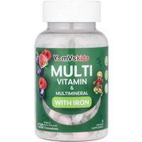 YumVs, Vaikiški™ multivitaminai ir multimineralai su geležimi, vynuogėmis ir uogomis, 120 kramtomųjų medžiagų