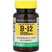 Mason Natural, Greitai ištirpsta, vitaminas B-12, 1 000 mcg, 100 tablečių