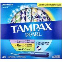 Tampax, Perliniai tamponai, triguba pakuotė, lengvi/įprasti/super, bekvapiai, 34 tamponai