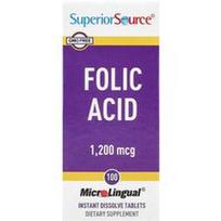Superior Source, Folio rūgštis, 1200 mcg, 100 „MicroLingual®“ greitai tirpstančių tablečių