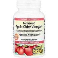 Natural Factors, Fermentuotas obuolių sidro actas+, 500 mg, 90 vegetariškų kapsulių