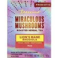Teeccino, „Miraculous Mushrooms™“, skrudintų žolelių arbata, liūto karčių rodiola, rožė, be kofeino, 10 arbatos pakelių, 60 g
