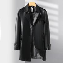 Genuine Leather Windbreaker Mid-length Men's Casual Sheepskin Jacket High-end Velvet Suit Leather Jacket 190 gray