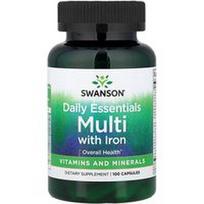 Swanson Vitamins, „Daily Essentials“ multivitaminai su geležimi, 100 kapsulių
