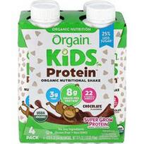 Orgain, „Kids Protein™“, ekologiškas maistinis kokteilis, šokolado skonio, 4 vnt. pakuotė, po 8,25 fl oz (244 ml)