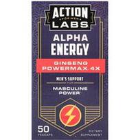 Action Labs, Vyrams, Alpha Energy, Ženšenis Powermax™ 4x, 50 VegCaps