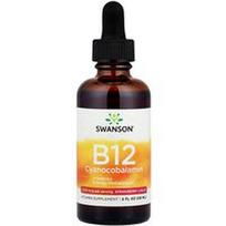 Swanson Vitamins, B12 Cianokobalamino skystis, braškės, 2 fl oz (59 ml)