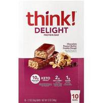 Think !, „Delight“ baltymų batonėlis, šokoladinis ir žemės riešutų sviesto sausainių tešla, 10 batonėlių po 34 g (1,2 uncijos)