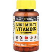 Mason Natural, Mini multivitaminai su geležimi, 365 mini tabletės