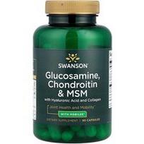 Swanson Vitamins, Gliukozaminas, chondroitinas ir MSM su hialurono rūgštimi ir kolagenu, 90 kapsulių