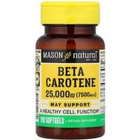 Mason Natural, Beta karotinas, 7 500 mcg (25 000 TV), 100 minkštųjų gelių
