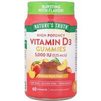 Nature's Truth, Vitamino D3 guminukai, didelio stiprumo, gardūs persikai, 125 mcg (5000 TV), 60 guminukų