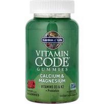 Garden of Life, „Vitamin Code®“ guminukai, kalcio ir magnio, aviečių skonio, 60 guminukų