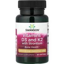Swanson Vitamins, Vitaminai D3 ir K2 su stronciumi, 60 minkštųjų kapsulių